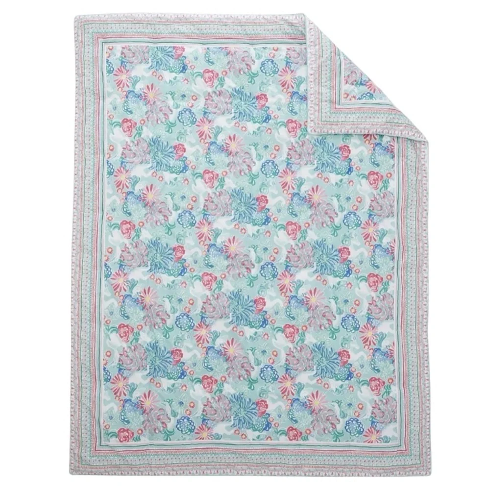 Pottery Barn Kids Teen Lilly Pulitzer Twin Sz Unicorns in Bloom Quilt Comforter